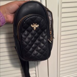 Black Quilted Backpack with Gold Accent